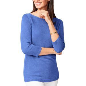 Talbots Linen Bateau- Neck Sweater 100% Linen Blue 3/4 Sleeve Size S